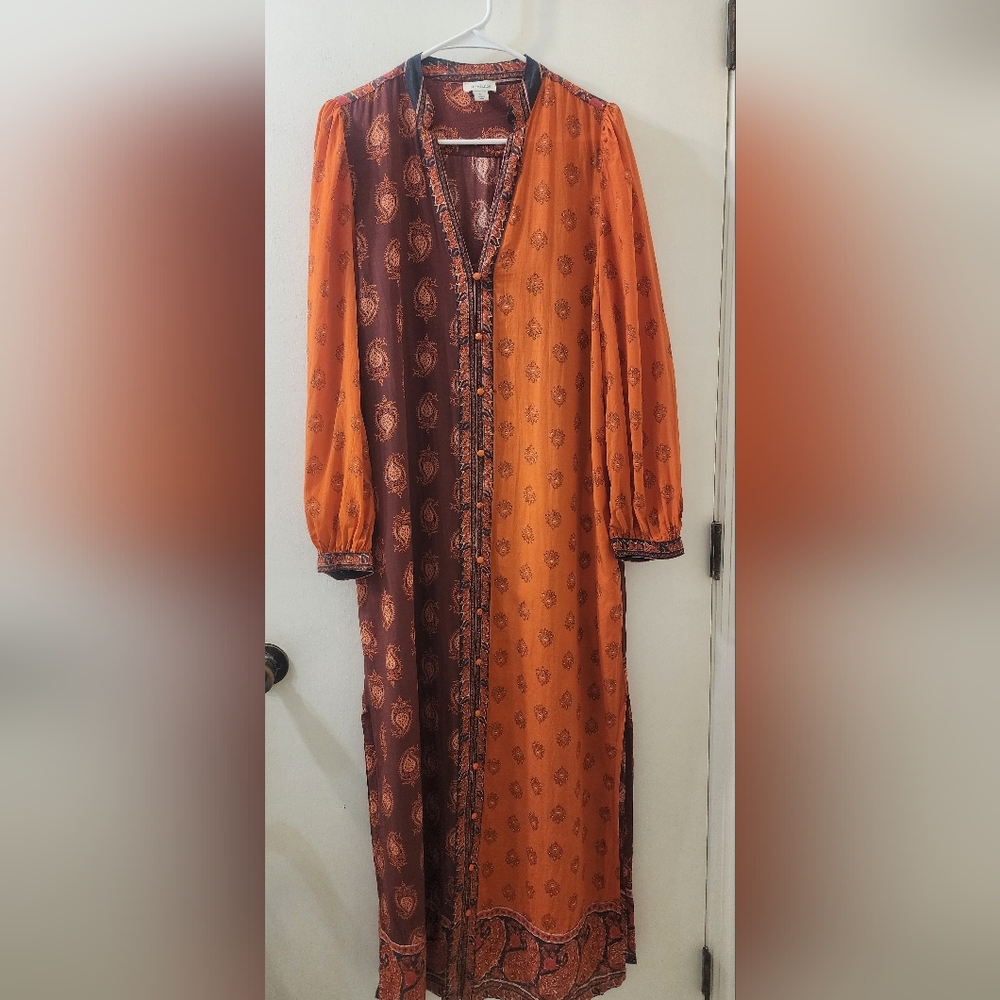 Sundance‎ Elegant Orange and Brown Patterned Dress Without Belt, Size Small.